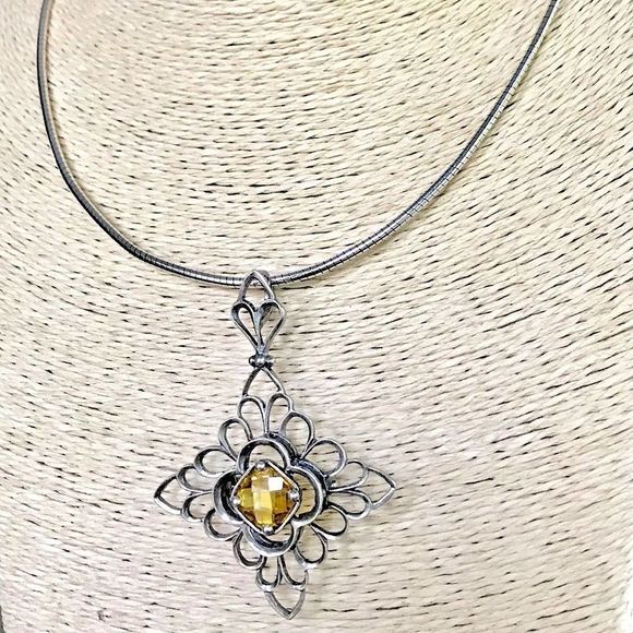 SILPADA Sterling Silver Faceted Citrine Pendant S1222 Sterling Omega Necklace - Picture 7 of 9